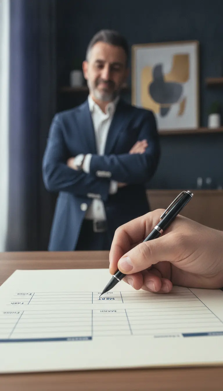 A hand writing an owner's name into the accountability column of a printed planning sheet